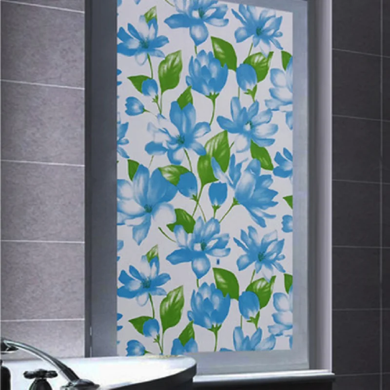 Стеклянная пленка Blue Flower из ПВХ съемная защита от непогоды многоразовая