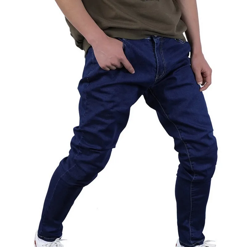

Puimentiua Jeans Men Elastic Waist Skinny Jeans Men 2021 Autumn New Stretch Ripped Pants Streetwear Mens Denim Jeans Blue
