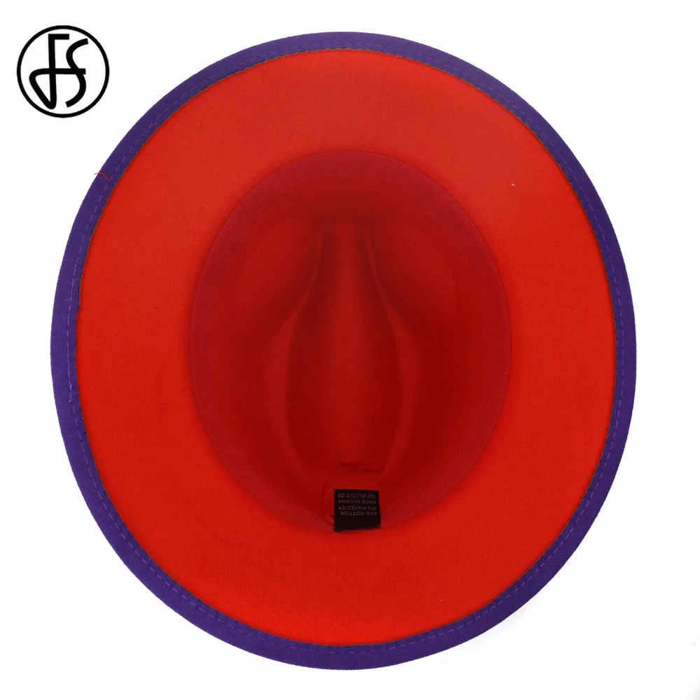 Женская фетровая шляпа FS винтажная с широкими полями фиолетового и оранжевого