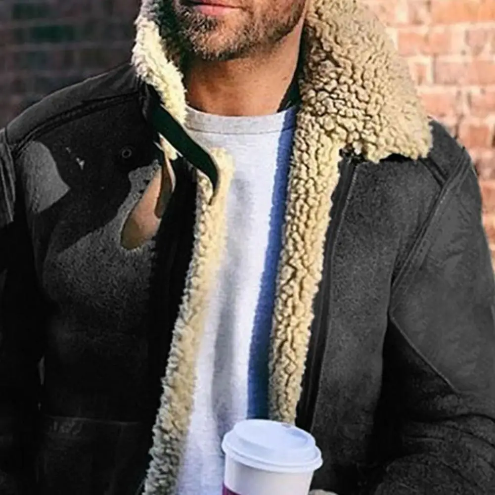 Пальто мужское на молнии винтажный теплый кардиган с отложным воротником модная