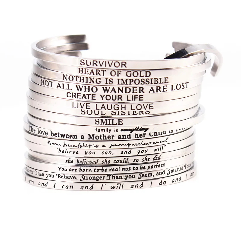 Вдохновляющий Браслет манжета из нержавеющей стали браслет для женщин с