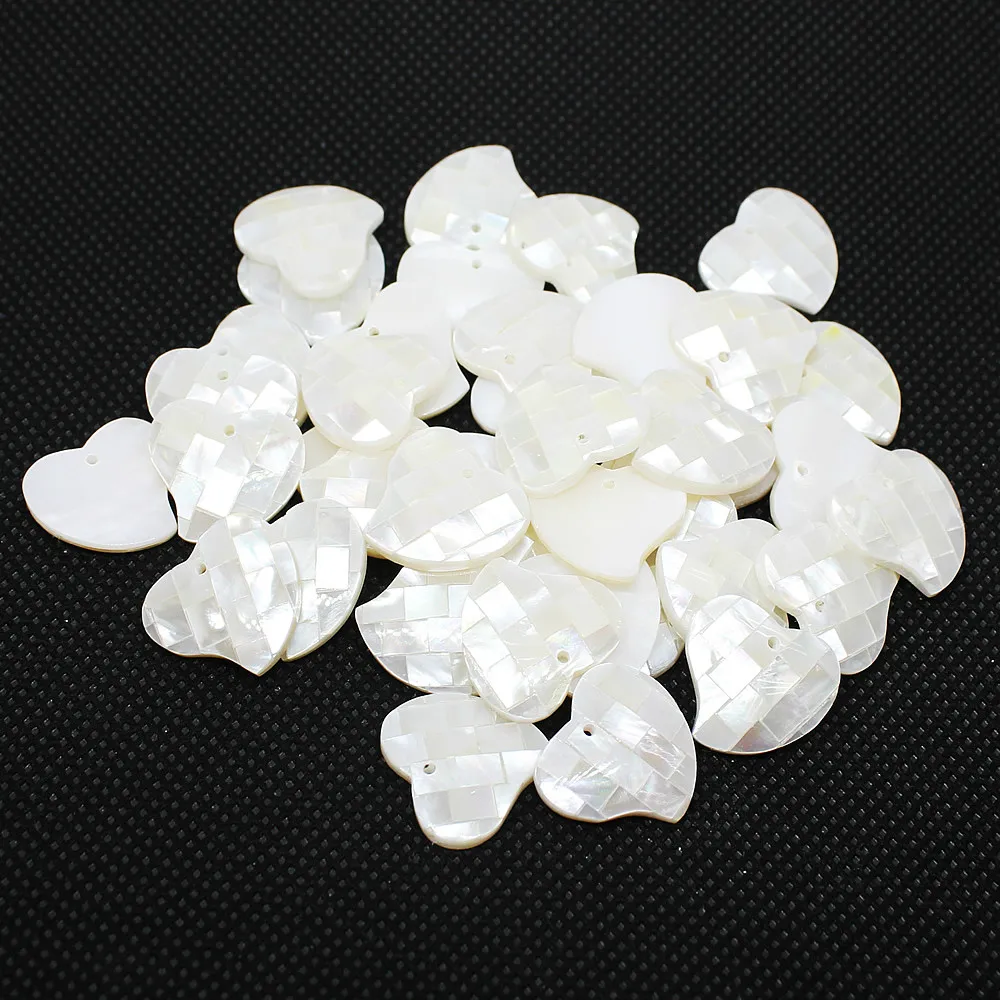 5 шт./пакет природный раковины кулон в форме сердца белого цвета с граненной