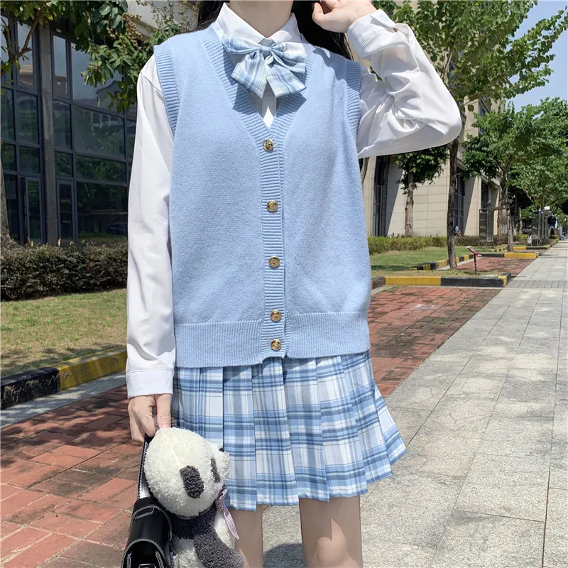 Униформа JK в японском студенческом стиле свитер с V-образным вырезом вязаный