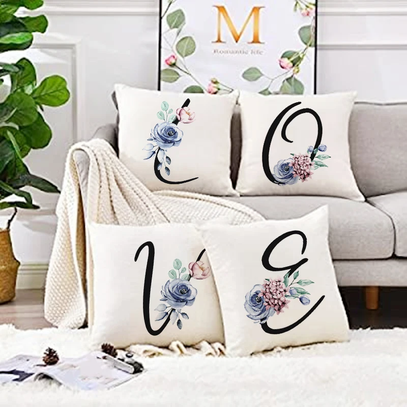 

Начальная буква Цветочный принт подушка чехол домашний декор белый простой чехол для подушки украшение дивана наволочка для подушек в спал...