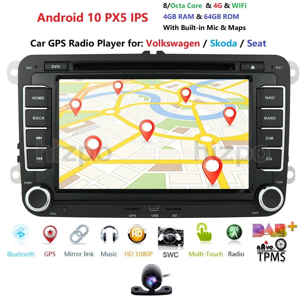 HIZPO 2din Android 10 Восьмиядерный 4 Гб ОЗУ автомобильный DVD для VW Passat CC Polo GOLF 5 6 Touran EOS T5 Sharan