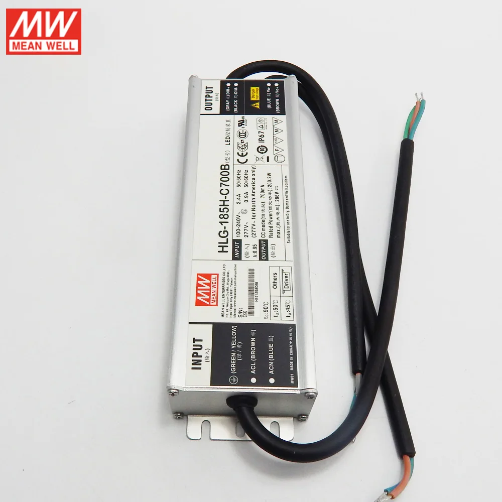 Фото MEAN WELL Dimming Power Supply HLG-185H-C700B 700mA 200W IP67 waterproof Dimmable LED driver PFC Обустройство дома MEAN WELL Dimming Power Supply HLG-185H-C700B 700mA 200W IP67 waterproof Dimmable LED driver PFC Обустройство дома