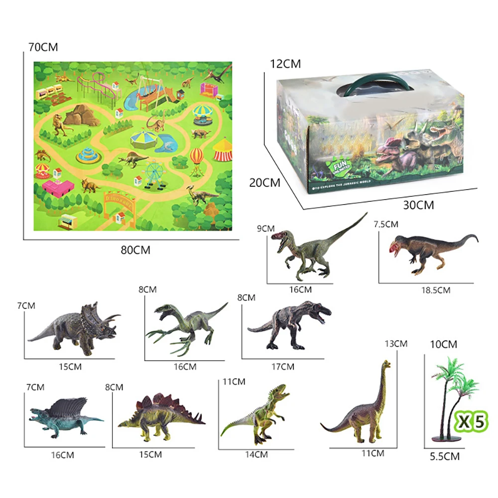 

Kids Toy 9pcs Simulated Dinosaur Realistic Dinosaur Models With 1pc Map Mat For Children 5pcs Coconut Trees Educational Toy Gift