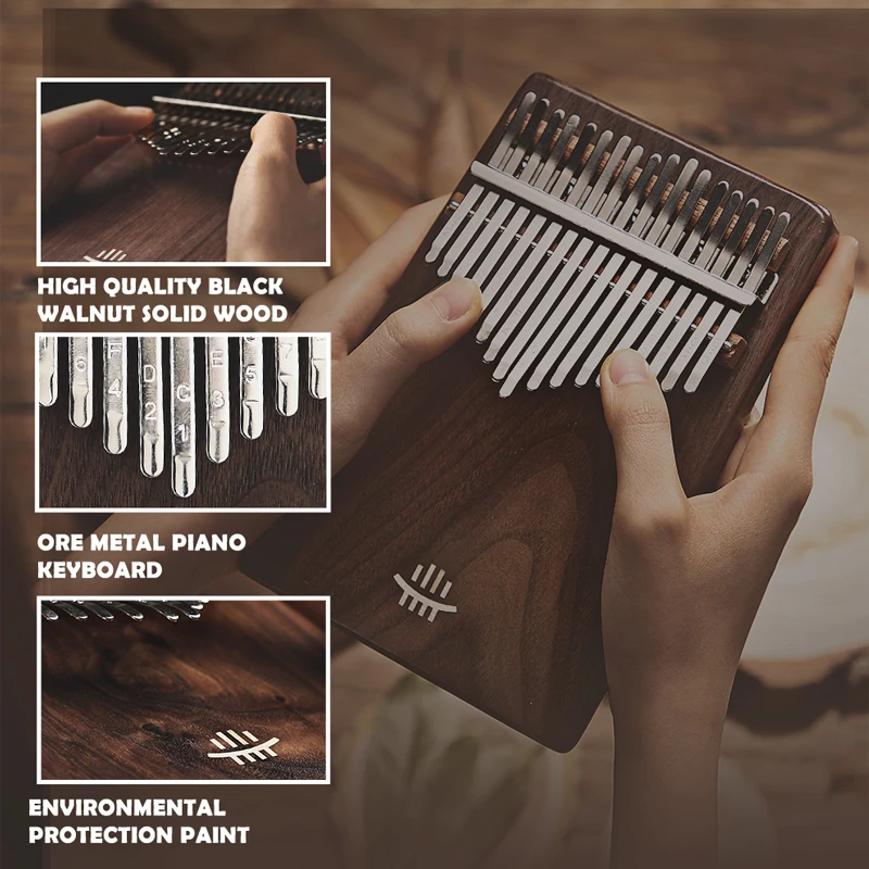 Hluru Black Walnut Kalimba 17 Keys Slope Design Keyboard Music Class A Calimba Instruments With Bag High Quality Thumb Piano