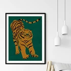 Модульный постер для домашнего декора, картины с изображением желтого тигра и зеленых животных, мультяшная Картина на холсте для гостиной, современное художественное оформление