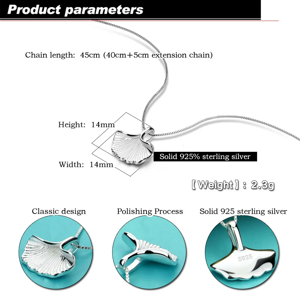 Кулон в виде листа гинкго ожерелье из 100% серебра 925 пробы изысканная цепочка до