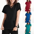Женская Больничная Униформа с коротким рукавом, футболка с V-образным вырезом и карманами для работников, летний сексуальный модный дизайнерский костюм, 2021