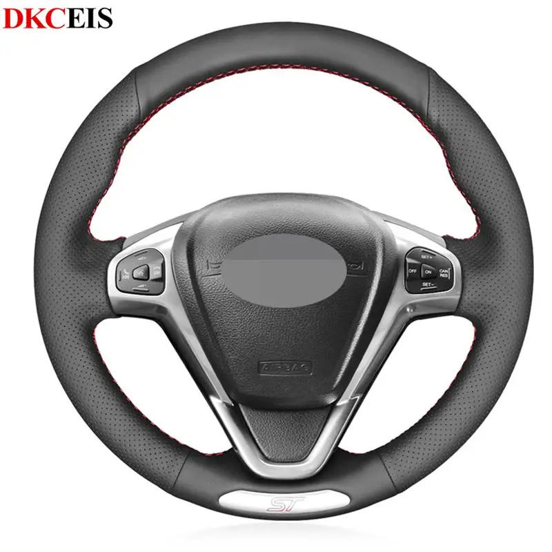 Сшитый вручную черный мягкий чехол рулевого колеса автомобиля из искусственной