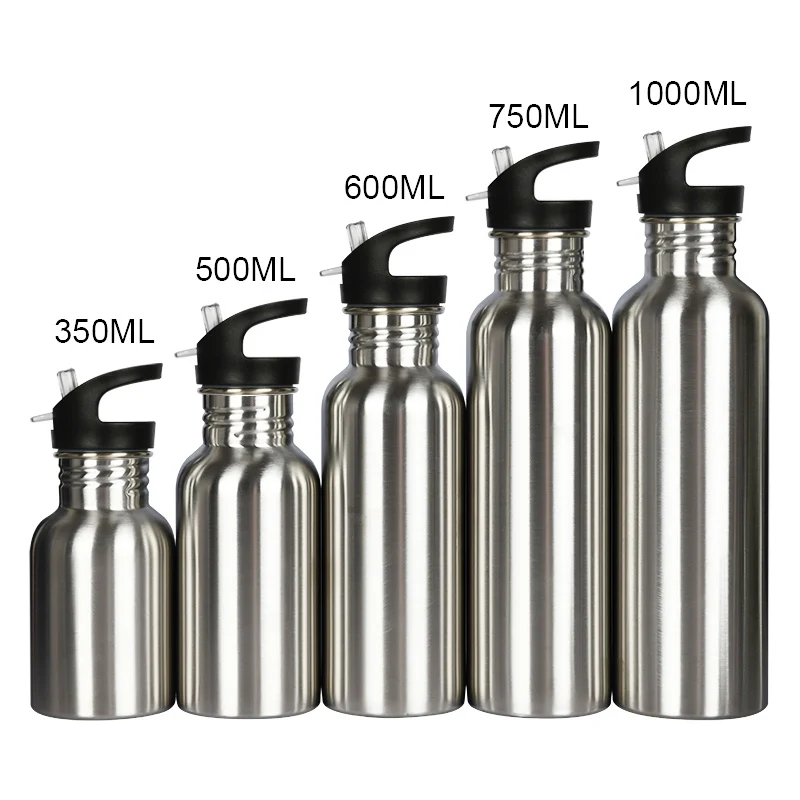 

304 Stainless Steel Water Bottle 350/500/750/1000ML Portable Sport Gym Bike Drink Bottle with Straw Bamboo Lid Flask Travel Cup