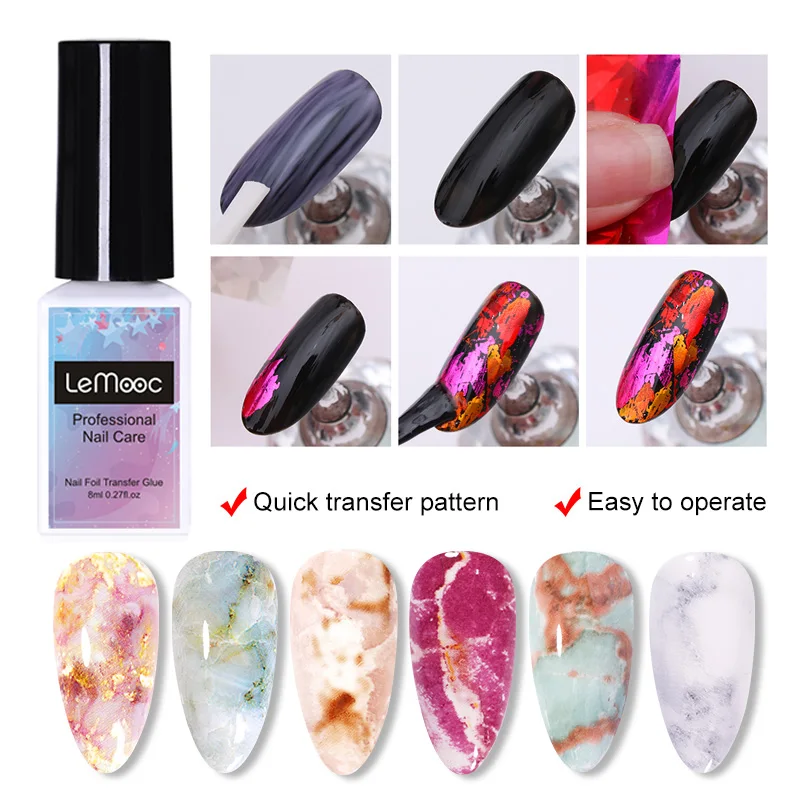 LEMOOC 8 мл Фольга для ногтей Клей + блестящее небо наклейки Набор клей УФ гель лак