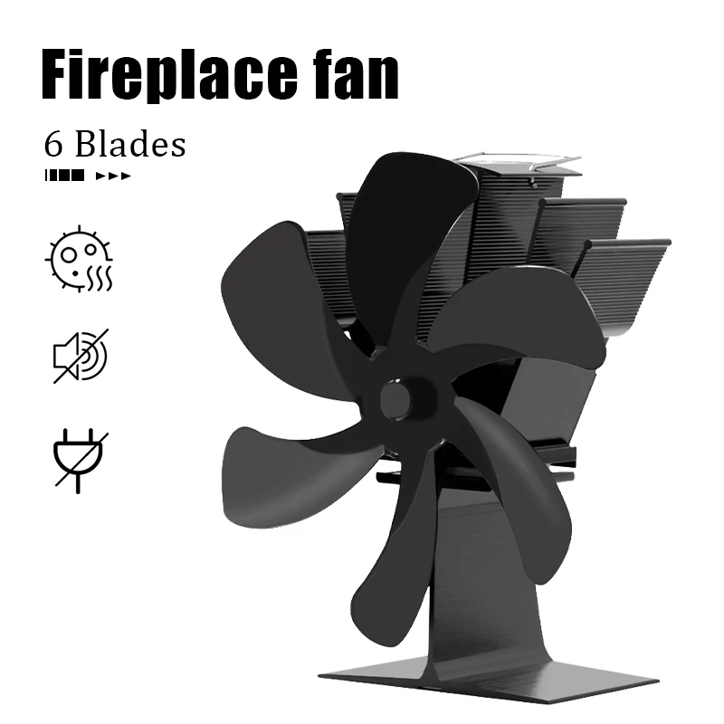 

6-blade Vertical Hot Air Stove Black Fireplace Environmentally Friendly Silent Fan Log Burner Home Efficient Heat Distribution