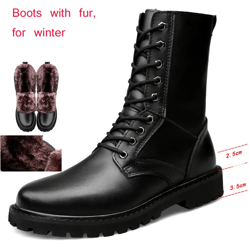 Black with fur Reetene/мужские ботинки; модная мужская зимняя обувь из натуральной кожи; очень теплые зимние кроссовки; мужские меховые плюшевые теплые зимние ботинки; большие размеры - Цвет: Black with fur