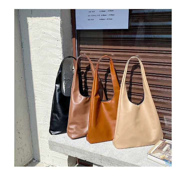 

Niche Large Capacity Ladies Tote Bag Retro Women Shoulder Bag Simple Design Handbag Female PU Leather Soft Hand Bag and Purses