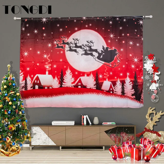 Затемненная занавеска TONGDI с цифровой печатью Рождественское украшение для дома