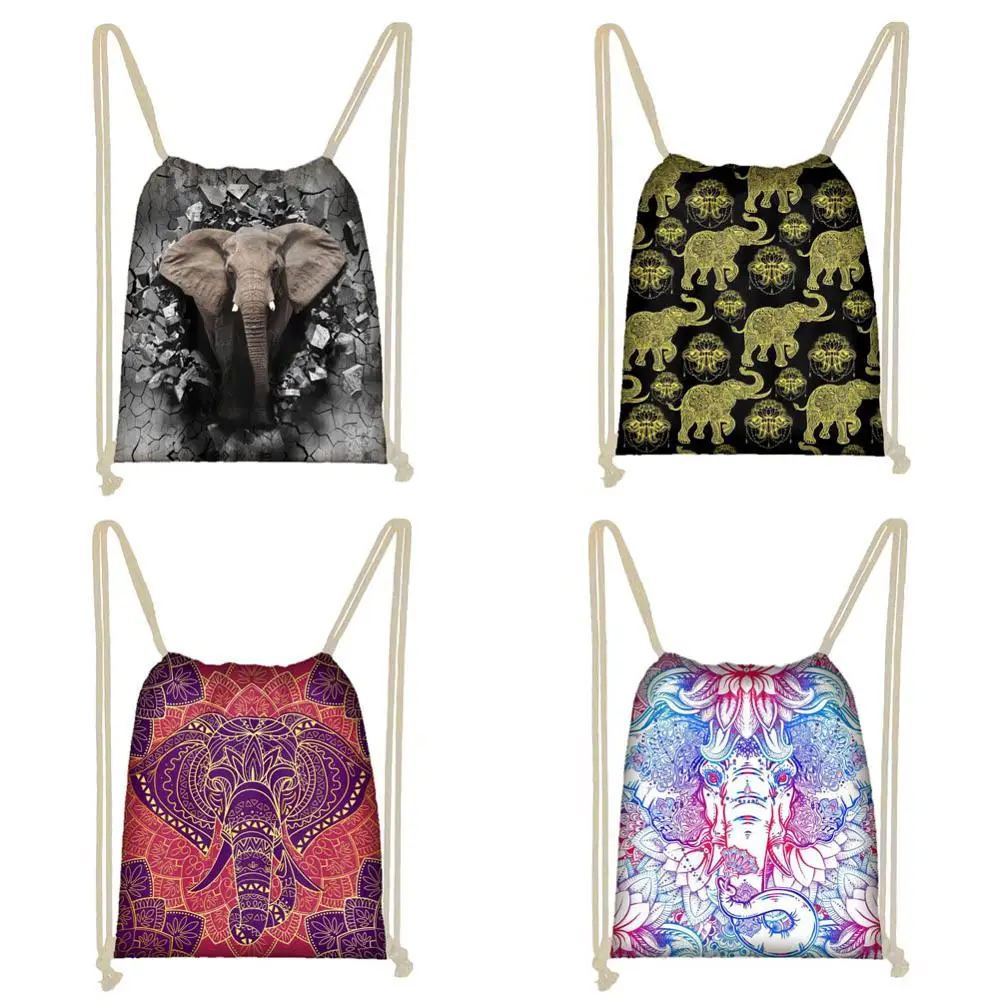 Рюкзак женский на шнурке с 3D-принтом в виде слона | Багаж и сумки