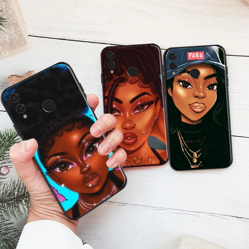 

Fashion Black Girls Phone Case For Huawei Honor 7X 8X 8C 9 V9 9X 10 V10 10i V20 30 Lite Fashion Women Coque Carcasa Back Cover