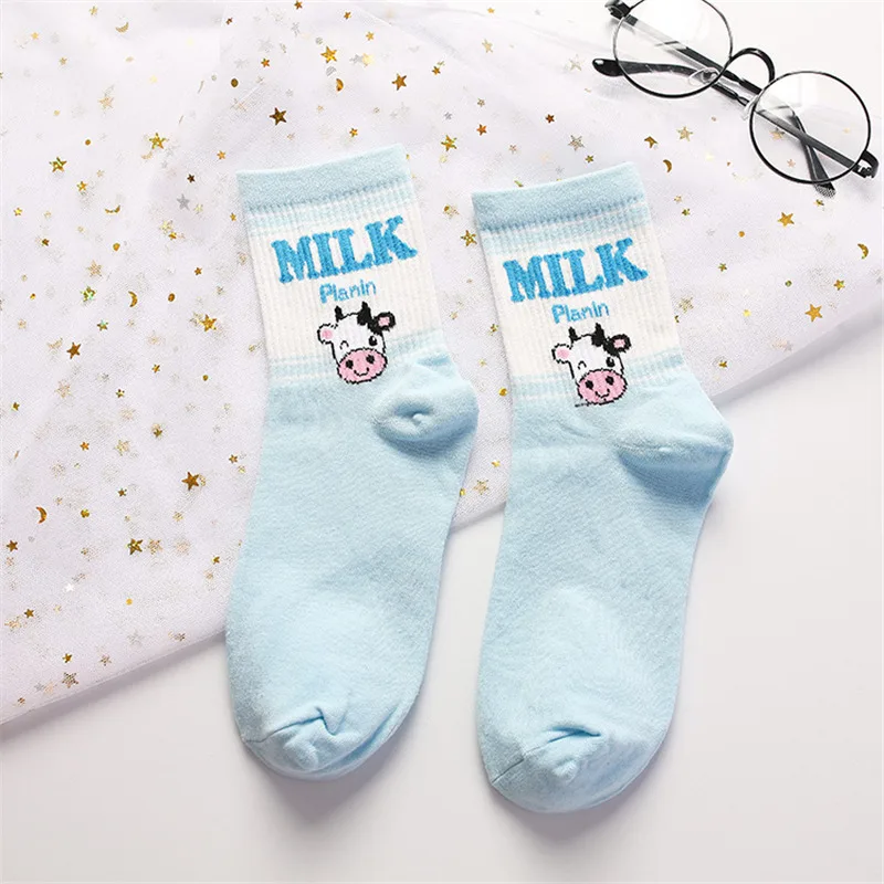 Blue Cow INS/яркие носки с изображением Луны в Корейском стиле в стиле Харадзюку с забавными буквами; носки в стиле хип-хоп для скейтборда; спортивные носки; хипстерские летние носки - Цвет: Blue Cow