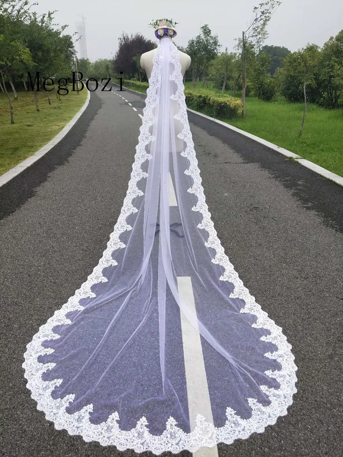 Реальные фотографии 1 слой блесток кружево 3 метра лесная свадебная фата с