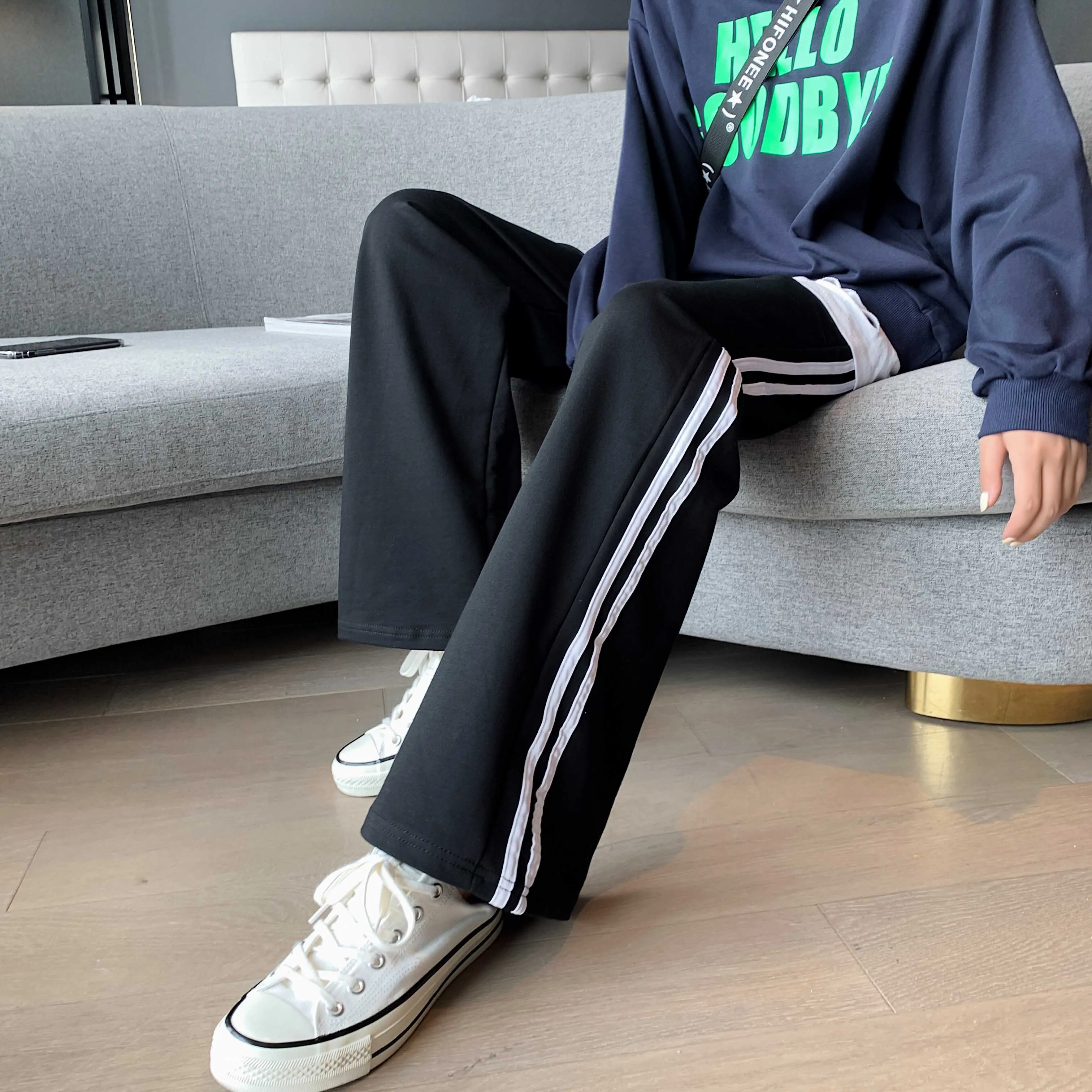 

Ulzzang Wide-Leg Pants Women's Fashionable Ins High Street Spring and Autumn Thin Loose Straight High Waist Slimming Versatile