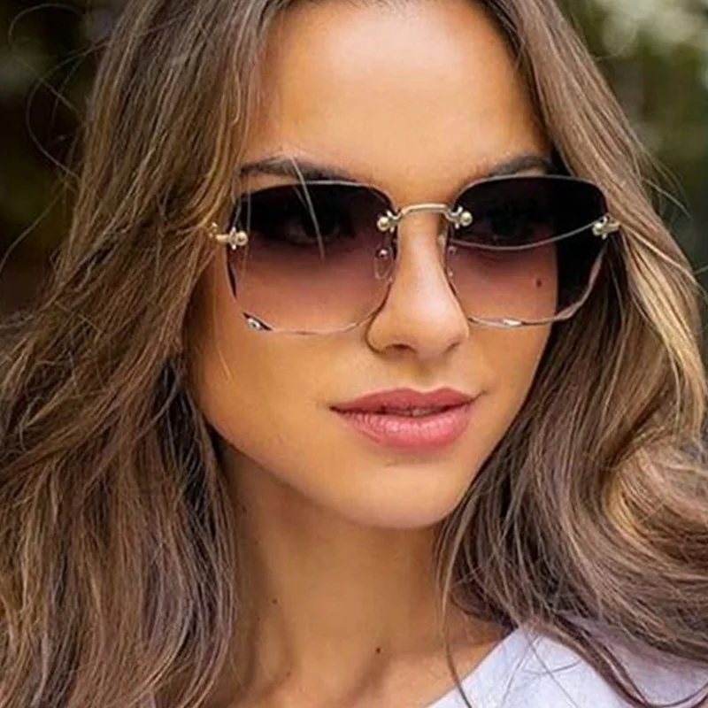 

Women Rimless Square Sunglasses Trend Fashion Gradient Sunglasses Shades For Women Brand Designer Alloy Mirror Sun Glasses MM43