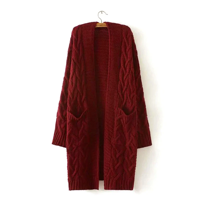 8 Colors Women Autumn Long Cardigan With Two Pockets Warm Knit Outwear Female Sweaters Casual Cardigans Sweater Jacket Knitwear |