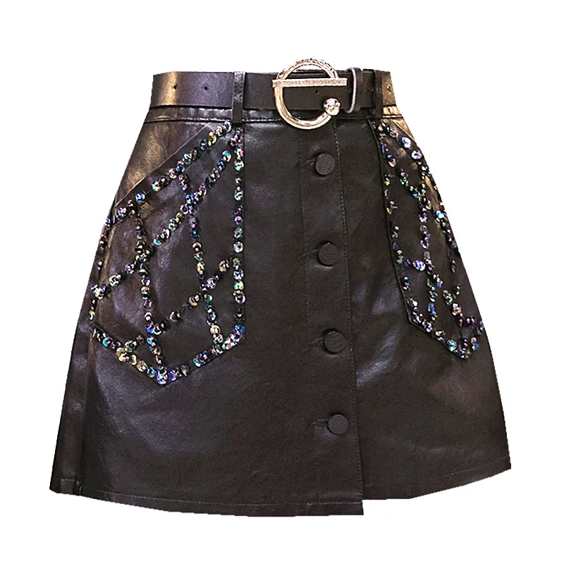 

Юбка женская трапециевидная из ПУ кожи, с пряжкой