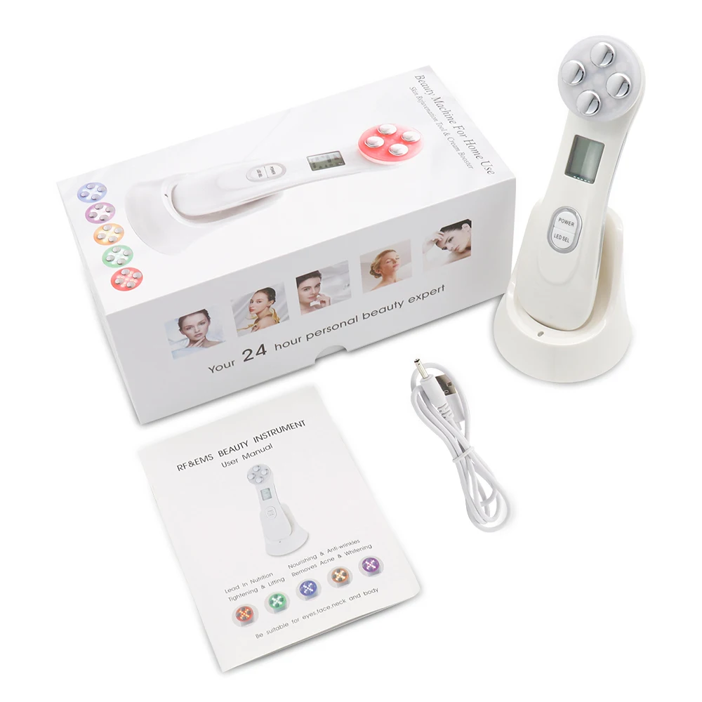 

5 Color LED Photon Light Therapy Machine RF Radio Frequency Tighten Skin Rejuvenation Face Lift EMS Electroporation Massager