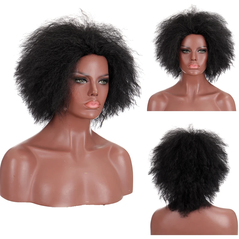 

XUANGUANG Synthetic Short Puffy Black/Red Wig Natural Curly Wig Party Wig For Daily Wear By African Black Women
