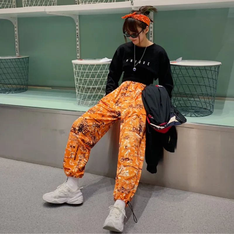 

Универсальные свободные обтягивающие брюки в Корейском стиле Харадзюку, стиль «бойфренд», в стиле хип-хоп, с принтом и карманами