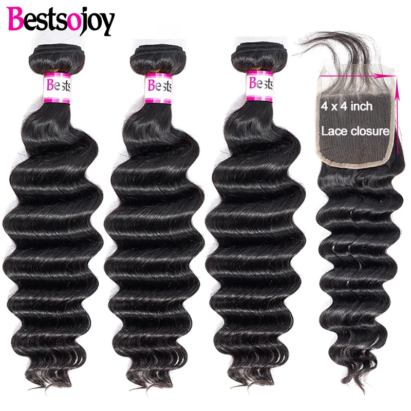 [Bestsojoy] свободные глубокие волнистые человеческие волосы M Remy 3 пряди с застежкой