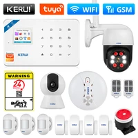 kerui tuya smart wifi gsm security alarm system works with alexa home burglar motion detector smoke door window sensor ip camera