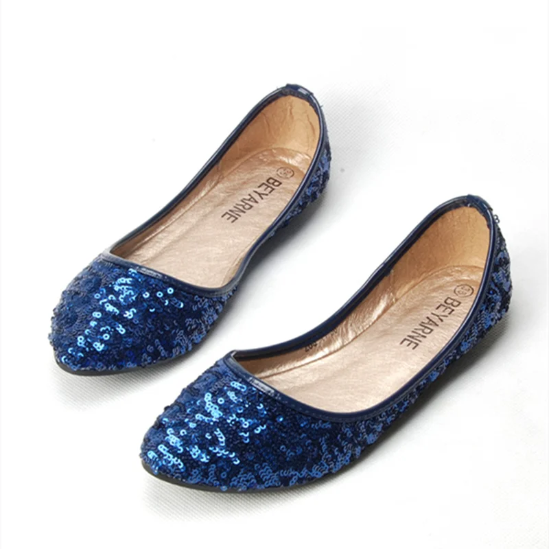 Женские блестящие танцевальные туфли из расшитой блестками ткани Балетки