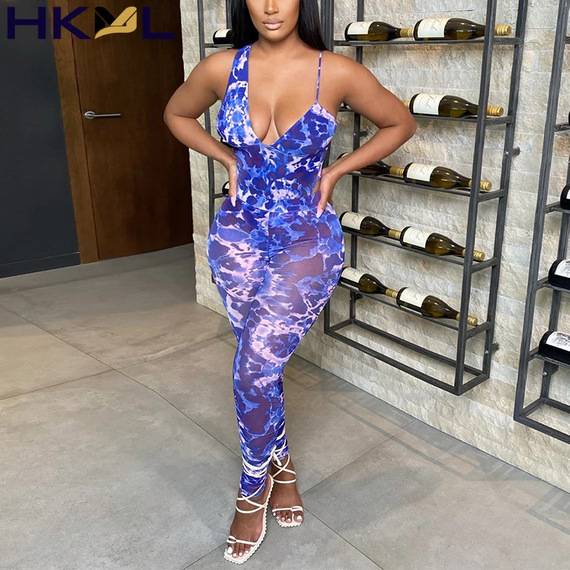 

Женские комбинезоны из двух предметов с принтом и открытой спиной, сетчатые боди на бретелях-спагетти с V-образным вырезом и облегающие узки...