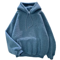 new autumn winter thick warm coat velvet cashmere women hoody sweatshirt solid blue pullover casual tops lady loose long sleeve