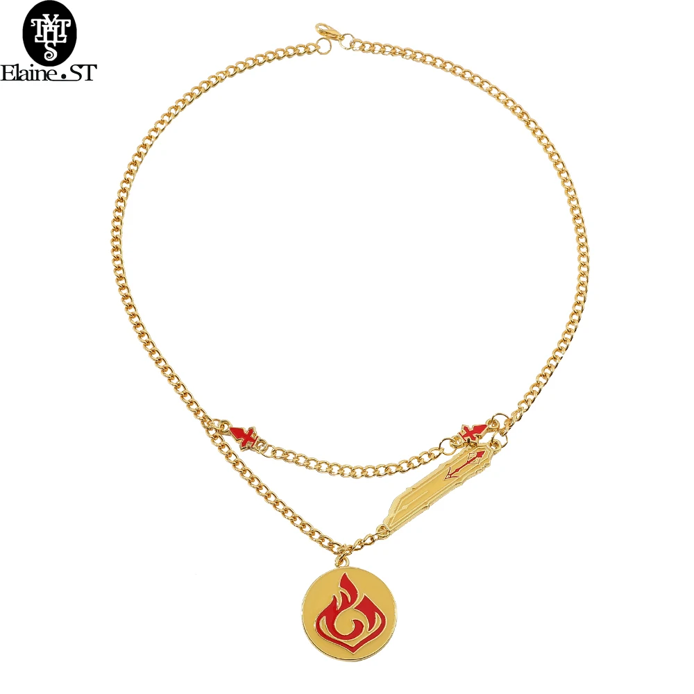 

Оптовая продажа, 10 шт., ожерелье Аниме Genshin Impact золотого цвета, глаза Бога, элемент Пиро, бред, реквизит для косплея, ювелирные изделия в подар...