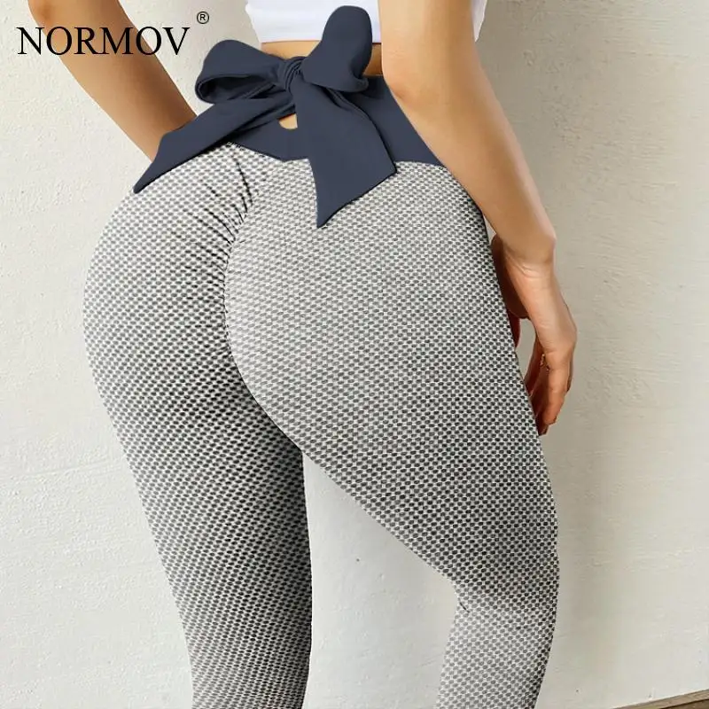 

Женские леггинсы для фитнеса NORMOV, эластичные спортивные Леггинсы пуш-ап с бантом и высокой талией