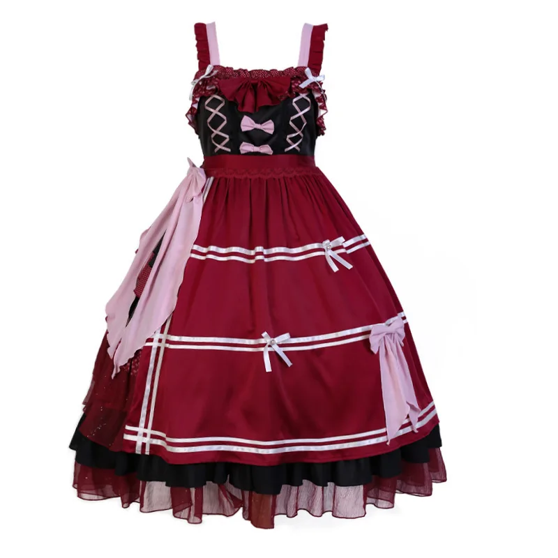 

Gothic style lolita dress sweet lace bowknot kawaii dress bandage gothic lolita jsk high waist victorian dress loli cos 2020 new