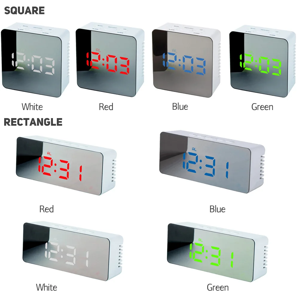 Многофункциональный квадратный Современный портативный зеркальный будильник