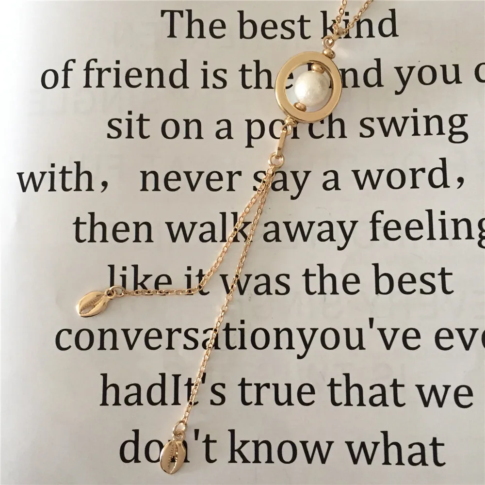 2020 New Trend Gold Color Plating Pearl in Circle Shell End Decorated Long Neckalce For Women Girl Delicate Gorgeous Jewelry | Украшения и