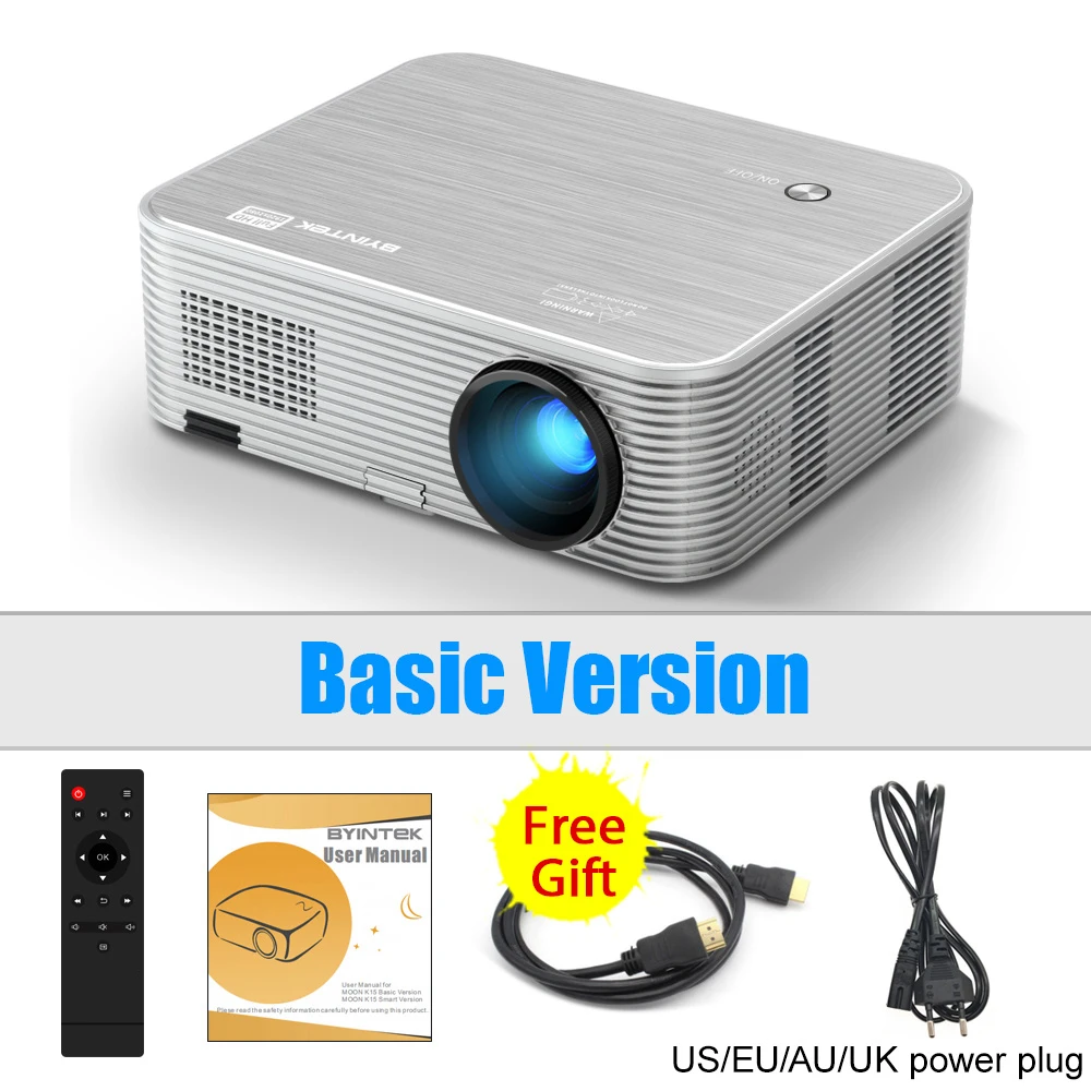 Basic Version BYINTEK MOON K15 Full HD 1080P Android wifi светодиодный 1920x1080 lcd видео проектор для Iphone смартфонов - Цвет: Basic Version