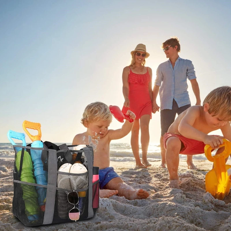 

Дышащая сетчатая сумка для хранения с несколькими карманами, вместительная Сетчатая Сумка для пляжа и пикника, дорожный тоут, мешок для хра...