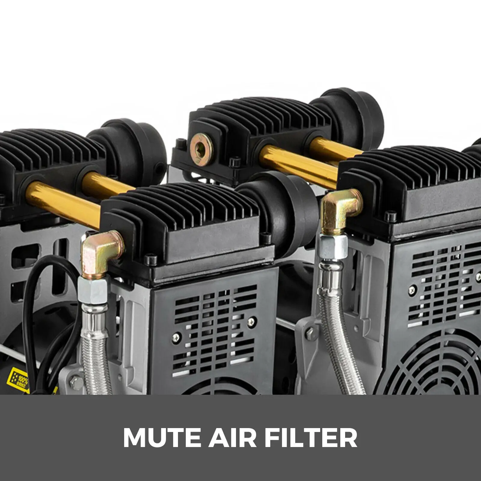 

70 Litre Oil Free Air Compressor 3200W 9CFM 8Bar 64dB Silent 2 Motors Inflator