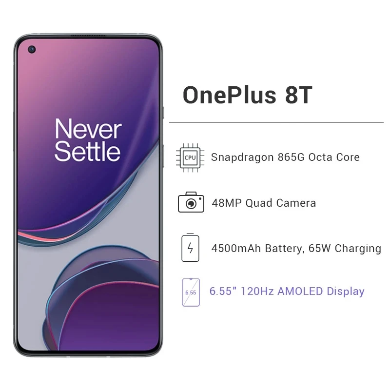 Глобальная версия OnePlus 8 T ГБ 128 Дисплей 6 55 &quot120 Гц Snarpdragon 865 смартфон Warp заряд 65