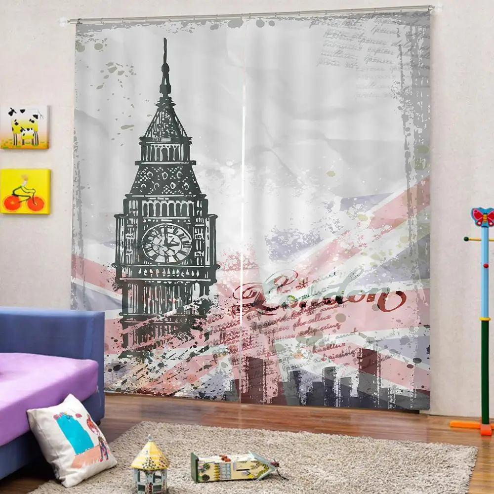 Пользовательские 3D занавески big ben с часами затемняющие шторы для гостиной