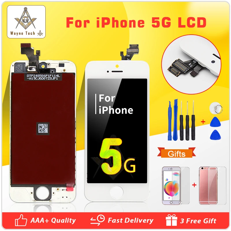 Качество AAA + экран дисплея для iPhone 5 5G с дигитайзером и рамкой LCD сборка подарками