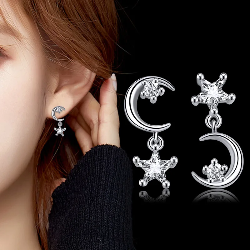 

Creative asymmetrical star and moon earrings female Korean fashion earrings female party birthday gift wholesale